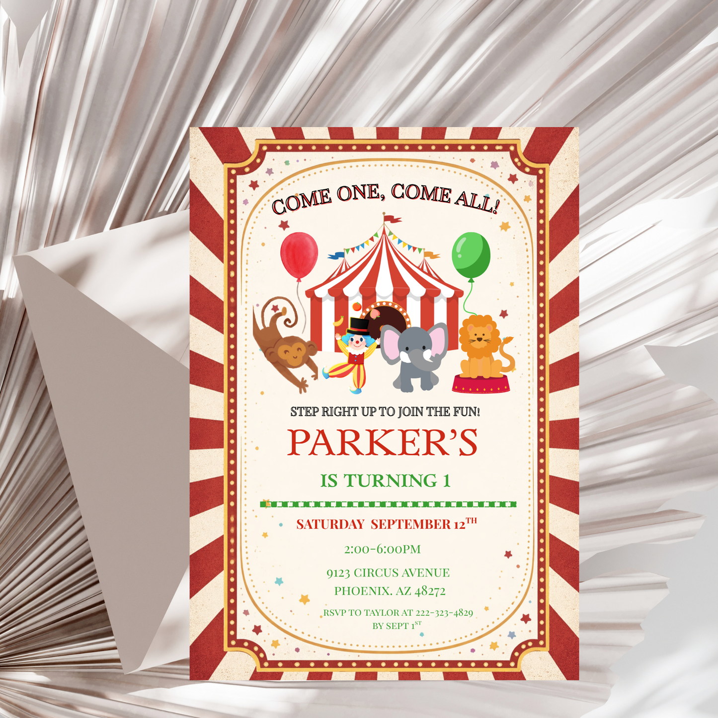 Carnival Circus 1st Birthday Invitation