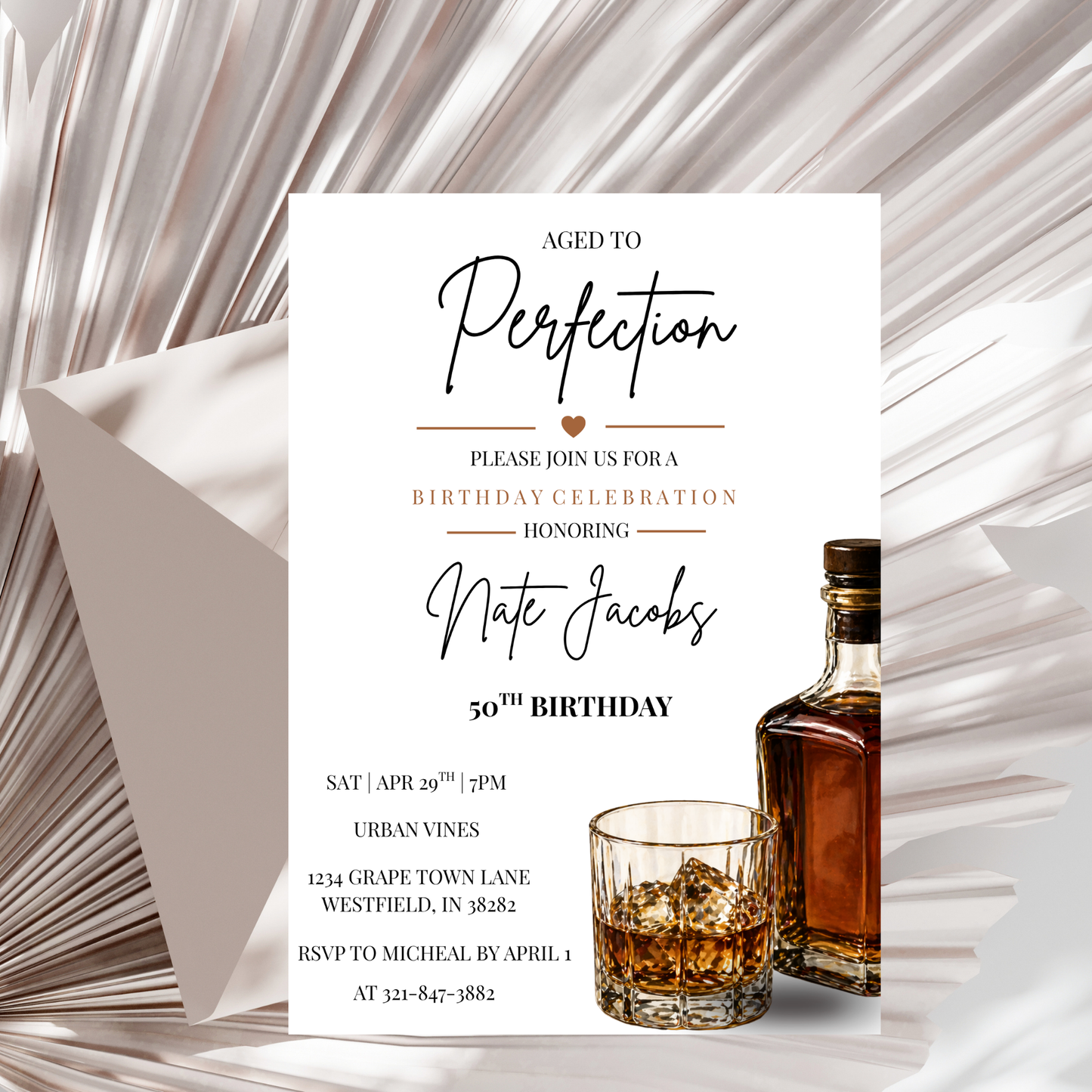 Aged to Perfection Whiskey Birthday Invitation