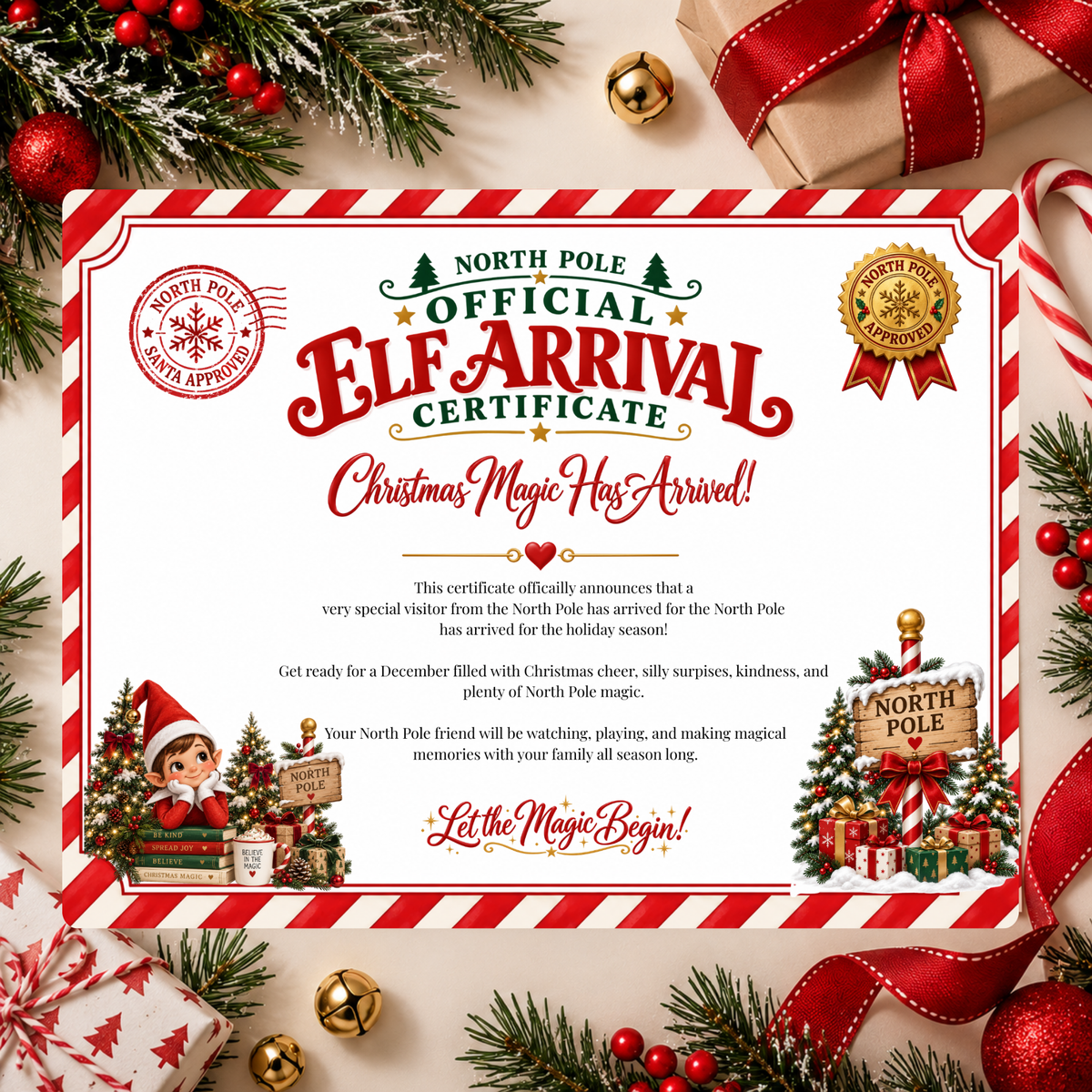 Official Christmas Elf Arrival Certificate — Printable Digital Download