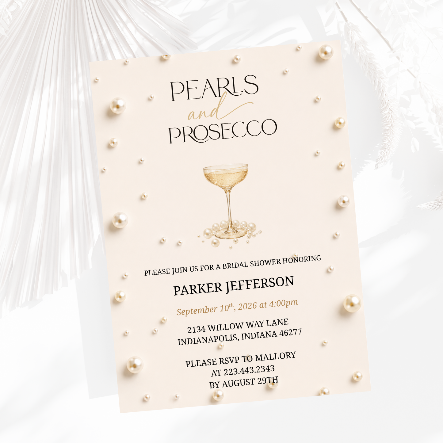 Pearls and Prosecco Bridal Shower Invitation