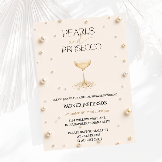 Pearls and Prosecco Bridal Shower Invitation