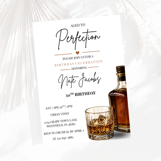 Aged to Perfection Whiskey Birthday Invitation