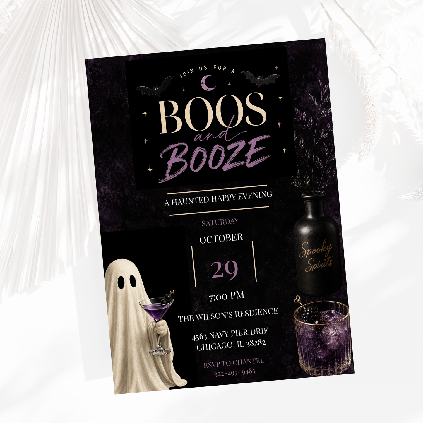 Boos and Booze Halloween Invitation