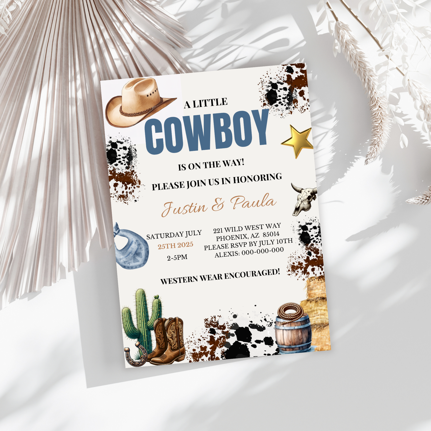 A Little Cowboy Is on the Way Baby Shower Invitation
