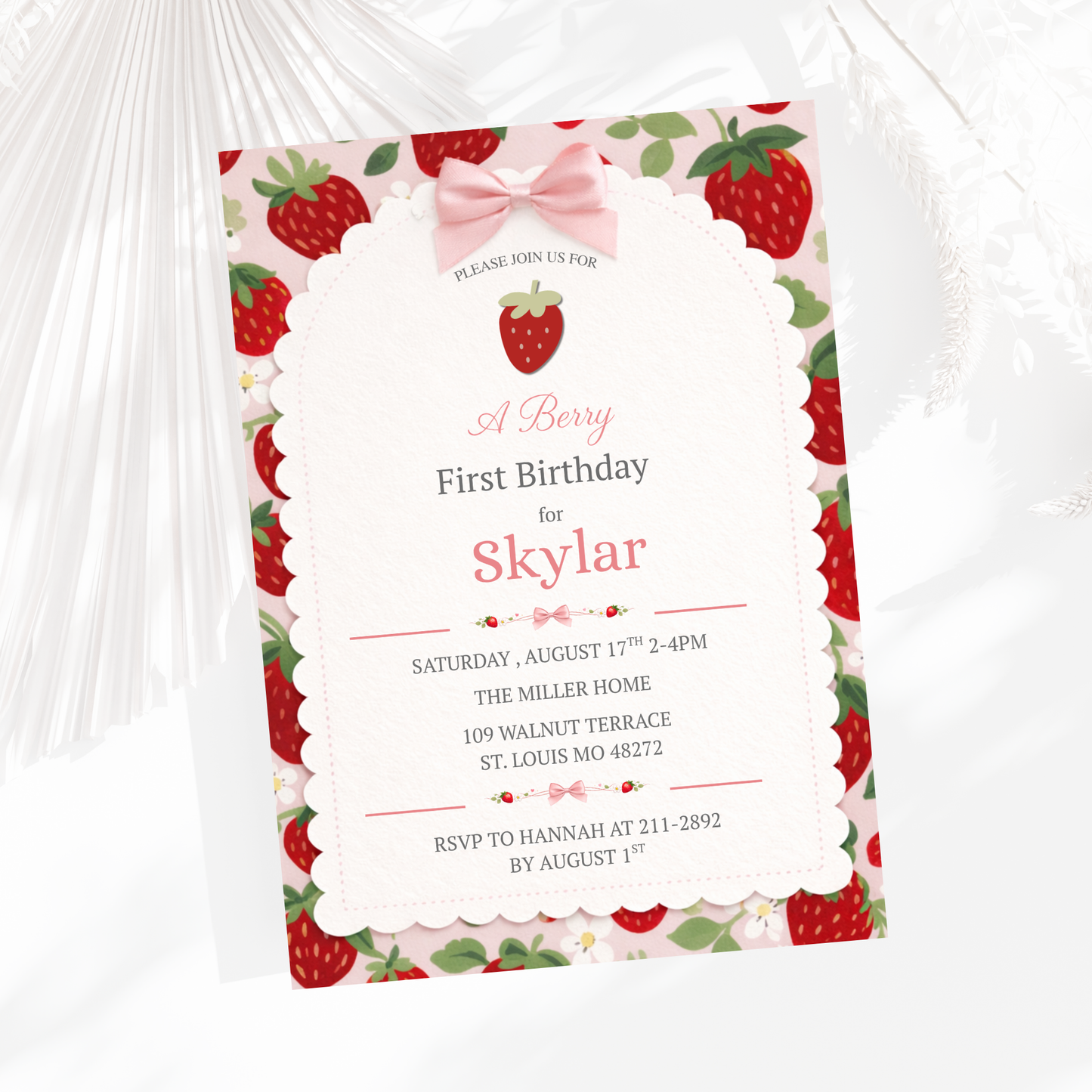 Berry First Birthday Invitation Template