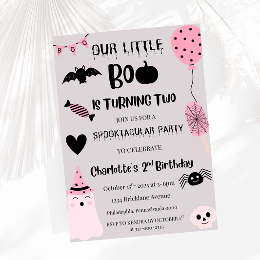 Our Little Boo Is Turning Two Invitation