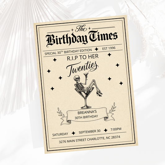 R.I.P to Her Twenties Birthday Invitation