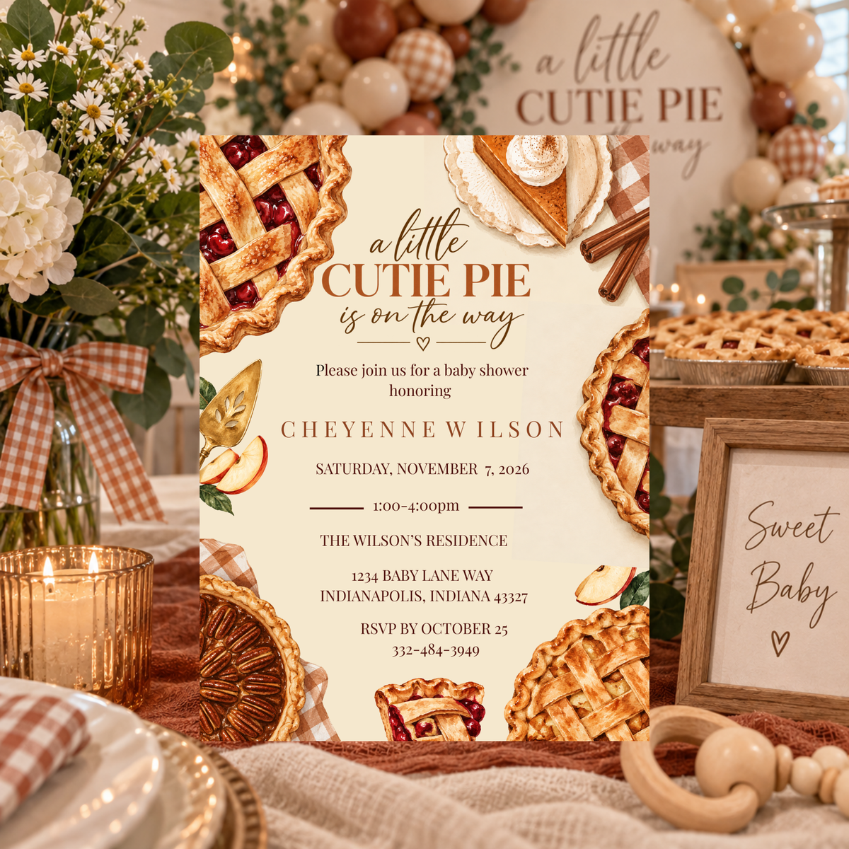 A Little Cutie Pie Is on the Way Baby Shower Invitation