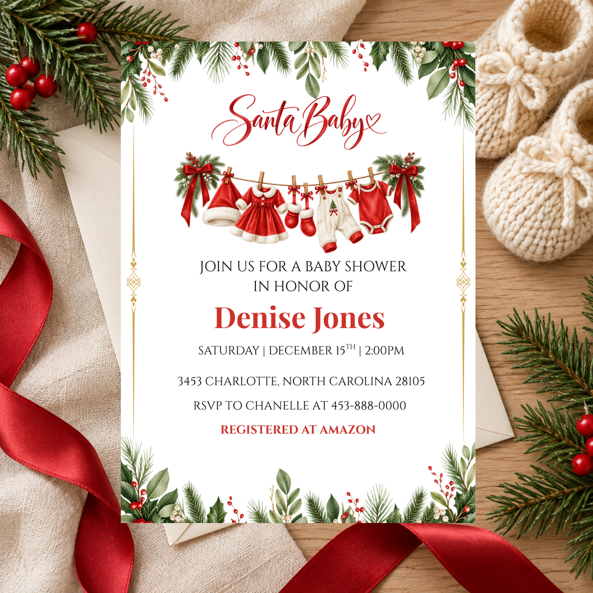 Santa Baby Christmas Baby Shower Invitation