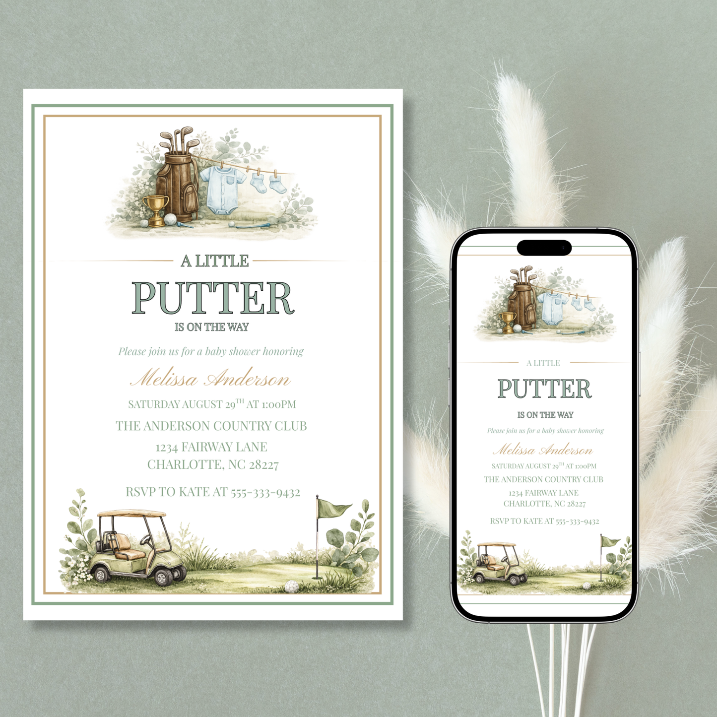 A Little Putter Is on The Way Baby Shower Invitation