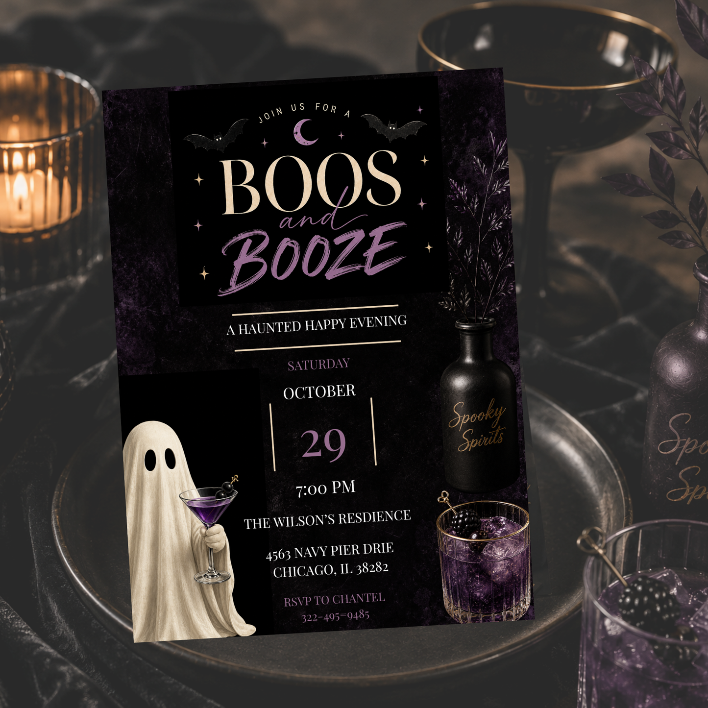 Boos and Booze Halloween Invitation