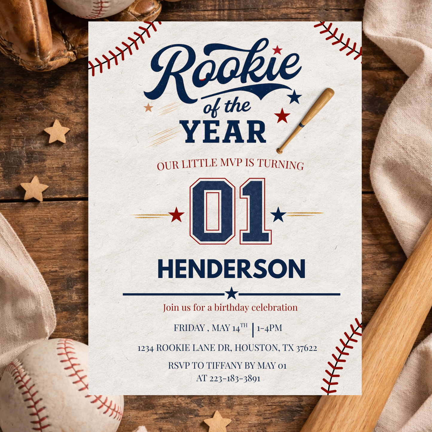 Rookie Year First Birthday Invitation