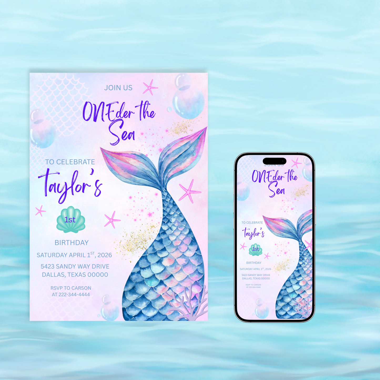 Oneder The Sea First Birthday Invitation