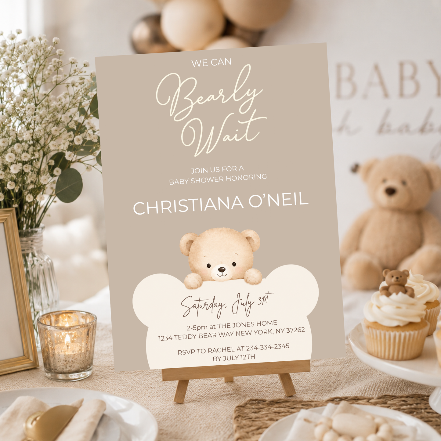 We Can Bearly Wait Baby Shower Invitation