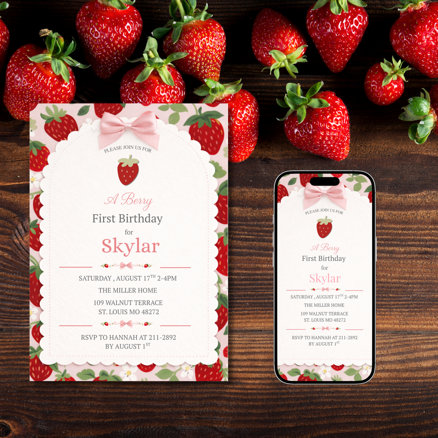 Berry First Birthday Invitation Template