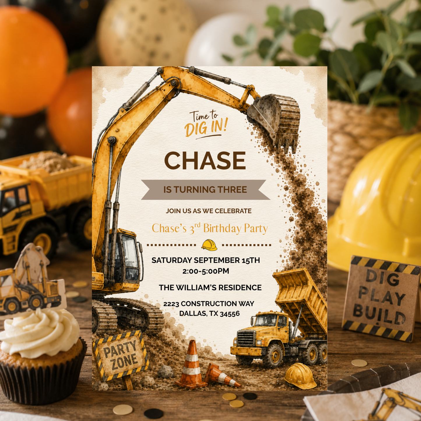 Construction Birthday Party Invitation