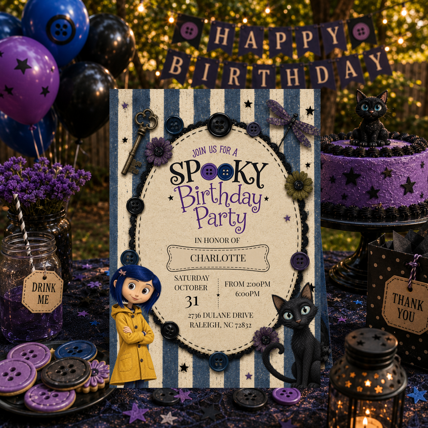 Coraline Birthday Invitation