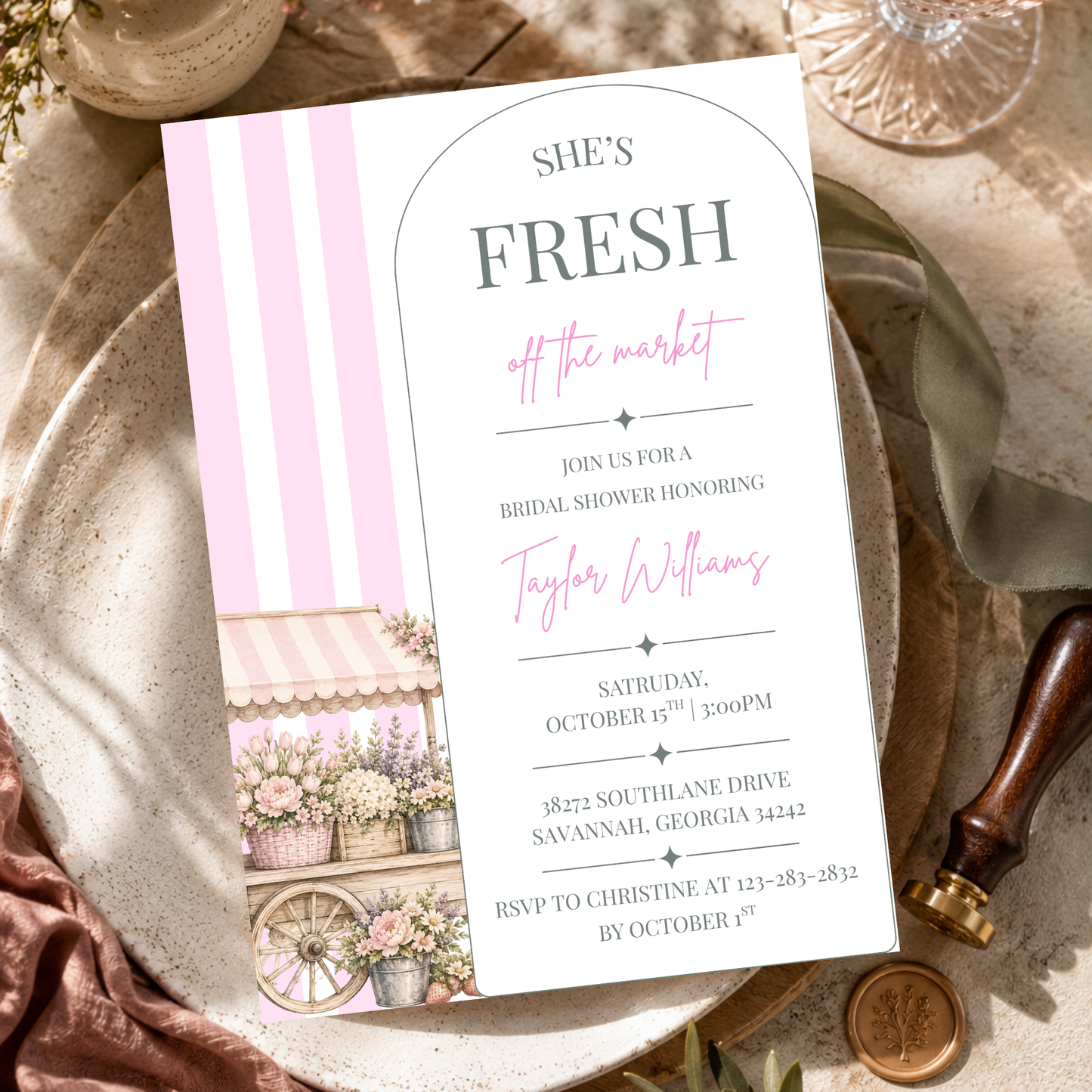 She's Fresh Off the Market Bridal Invitation