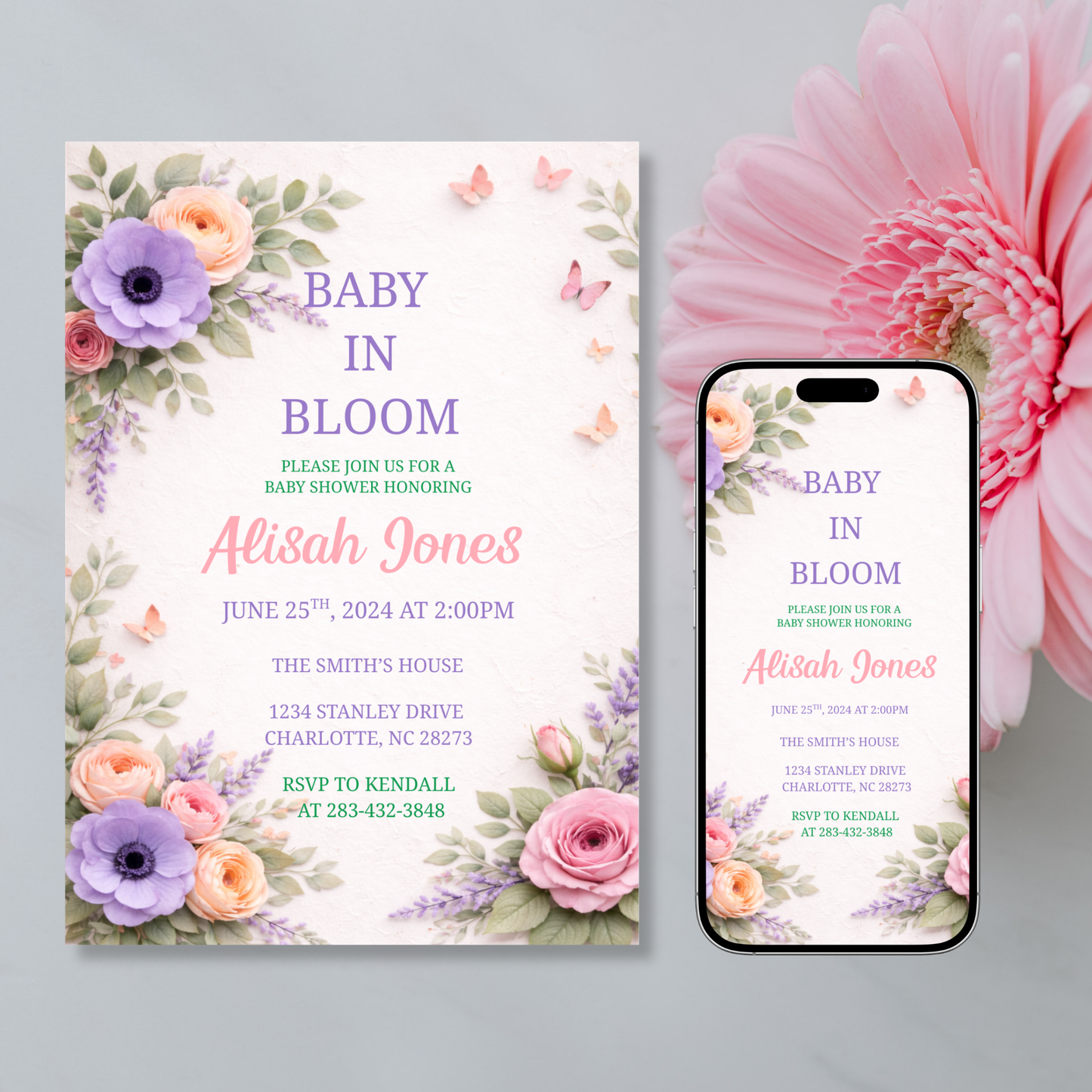 Baby In Bloom Baby Shower Invitation