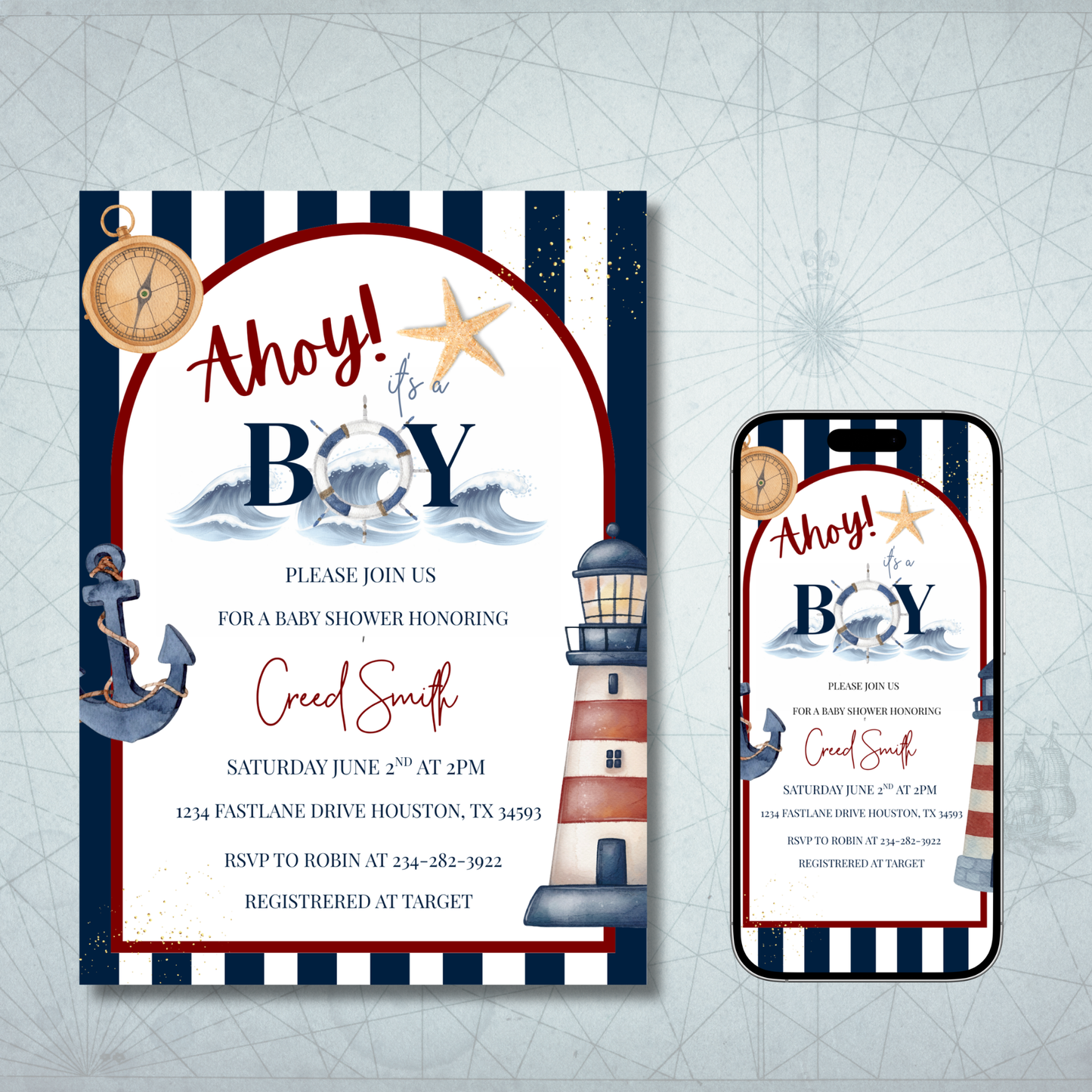Ahoy It's a Boy Baby Shower Invitation