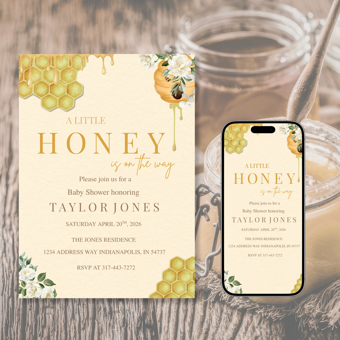 A Little Honey is on the Way Baby Shower Invitation