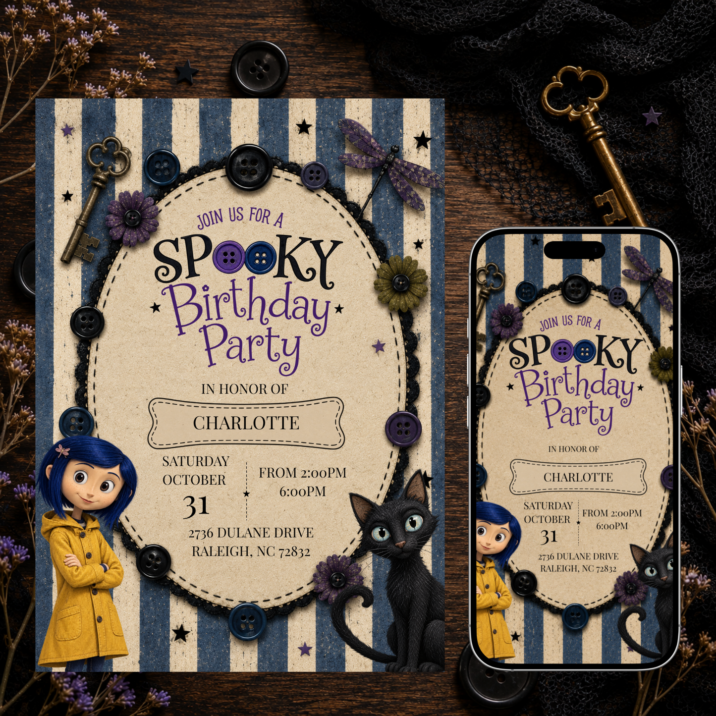 Coraline Birthday Invitation