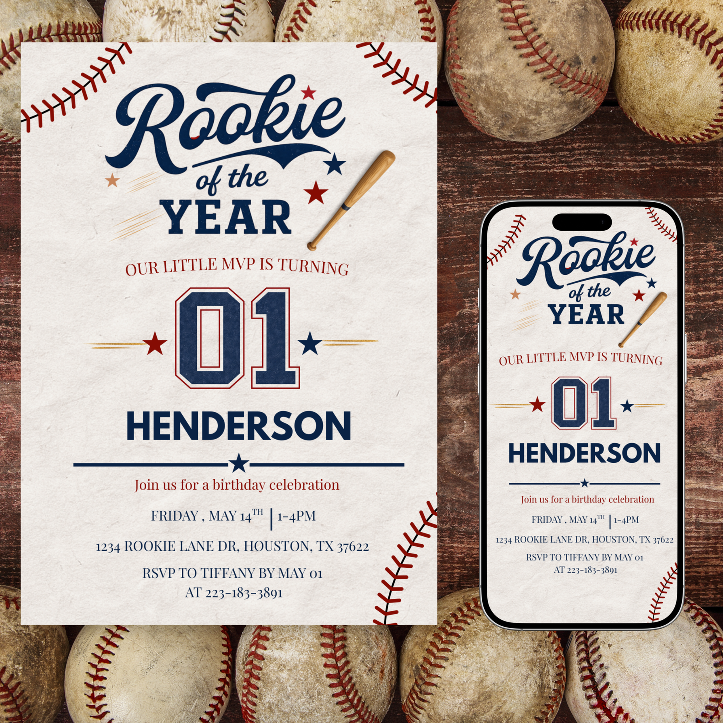 Rookie Year First Birthday Invitation