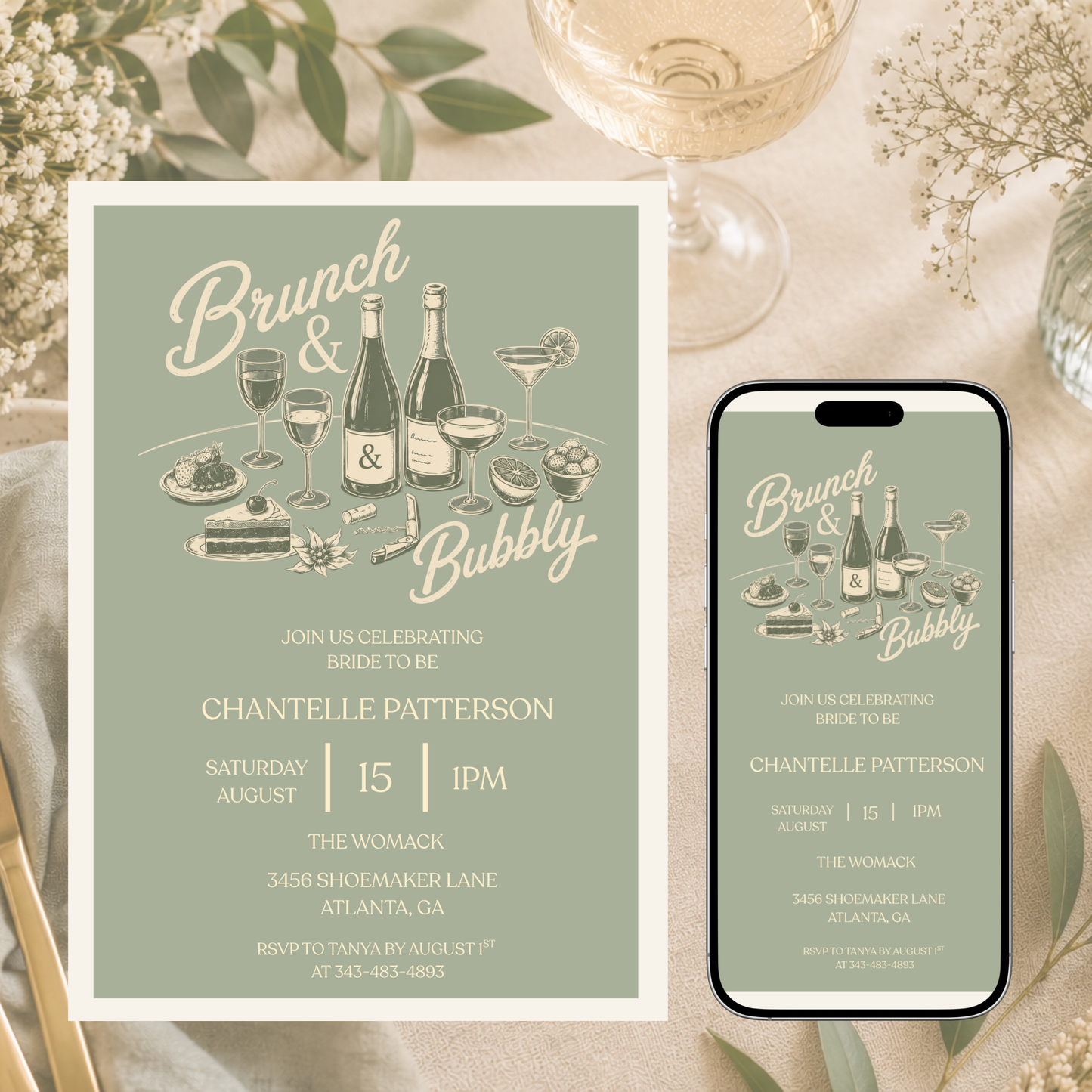 Brunch and Bubbly Bridal Shower Invitation