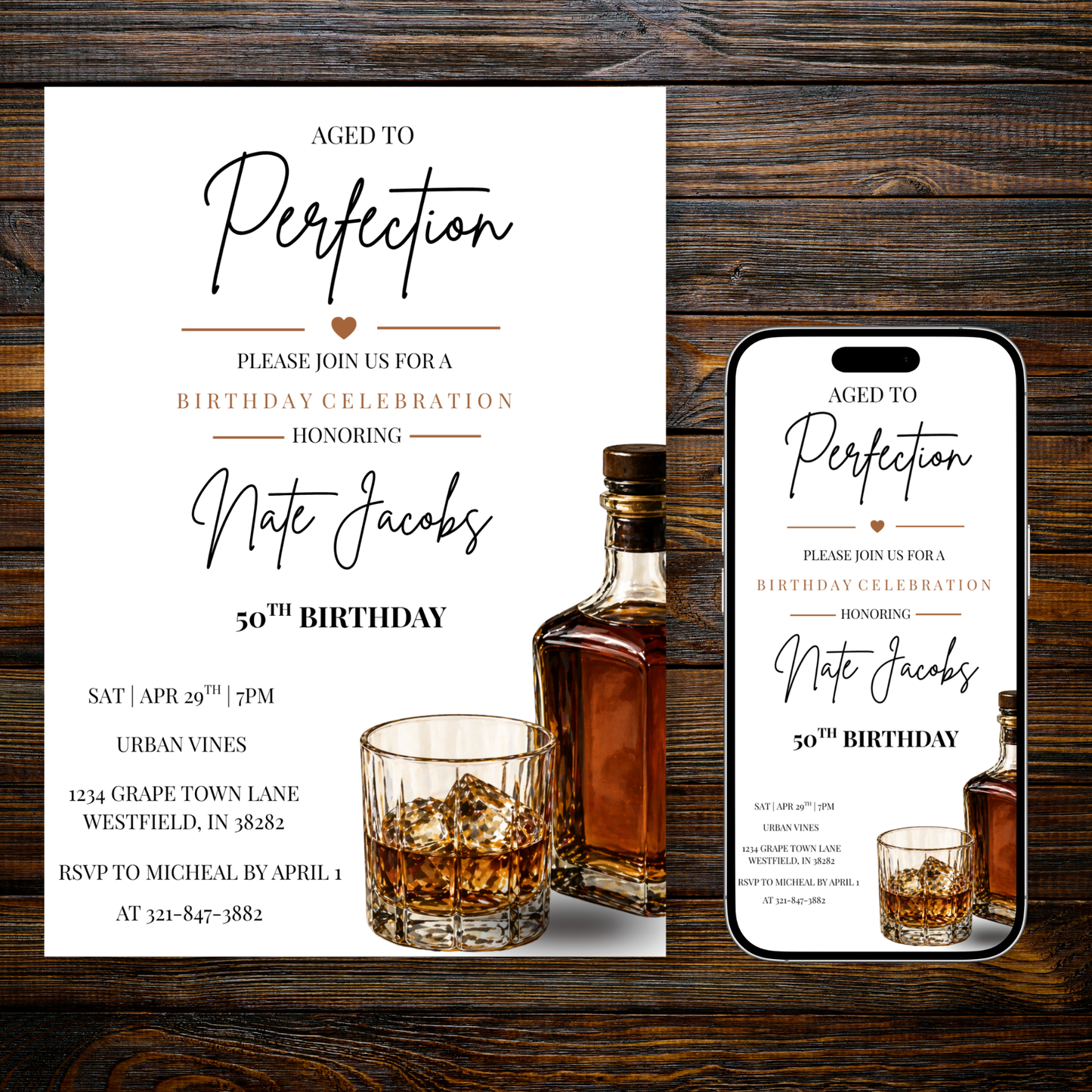 Aged to Perfection Whiskey Birthday Invitation