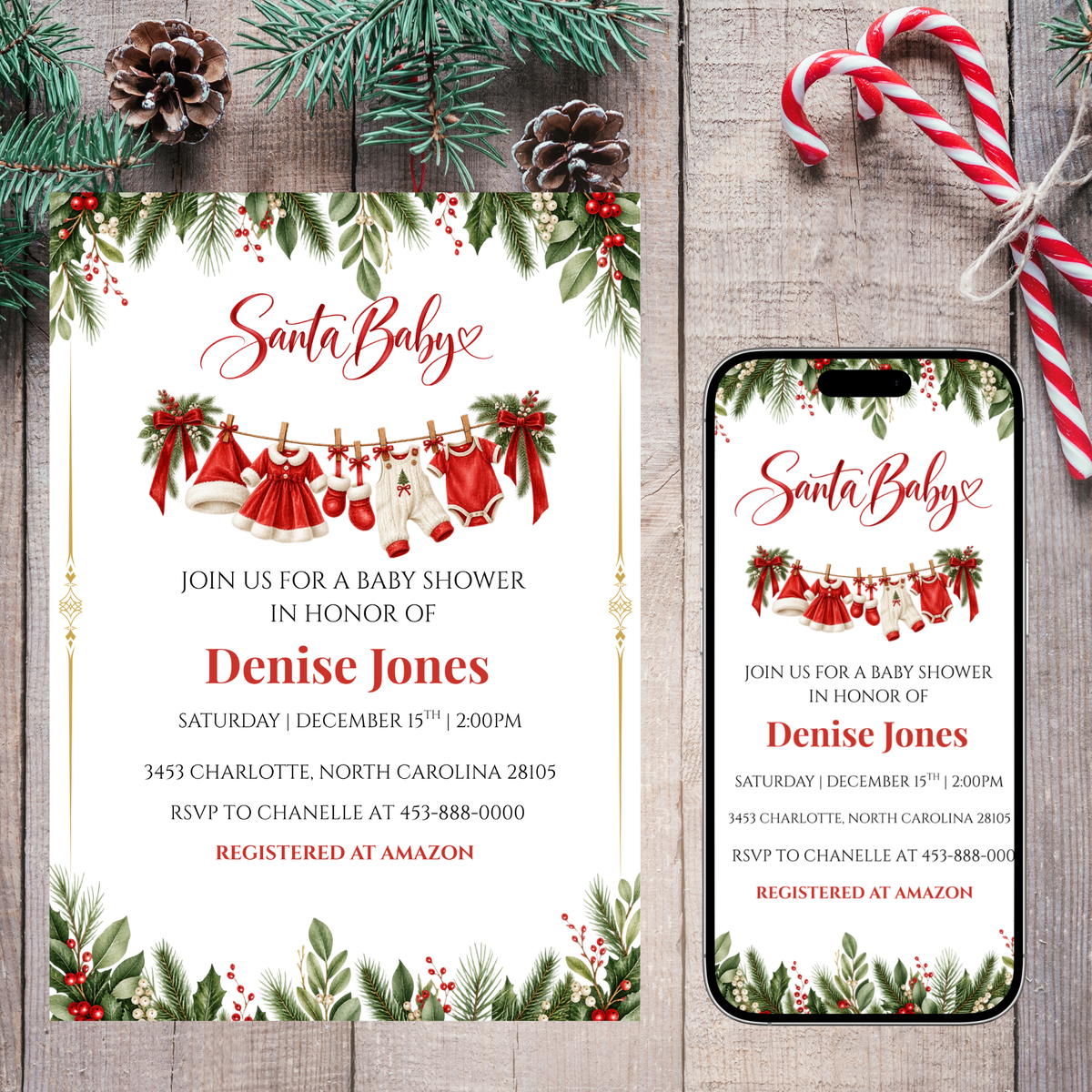 Santa Baby Christmas Baby Shower Invitation