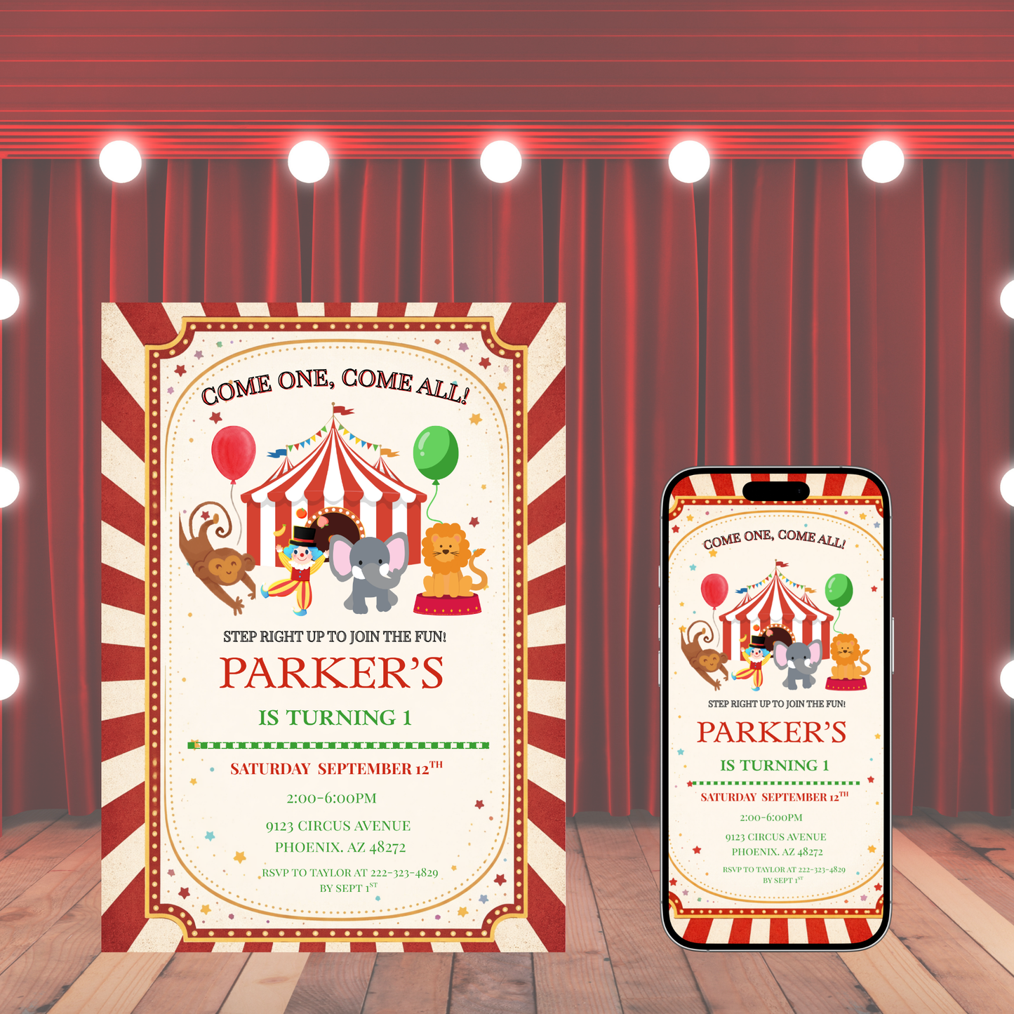 Carnival Circus 1st Birthday Invitation