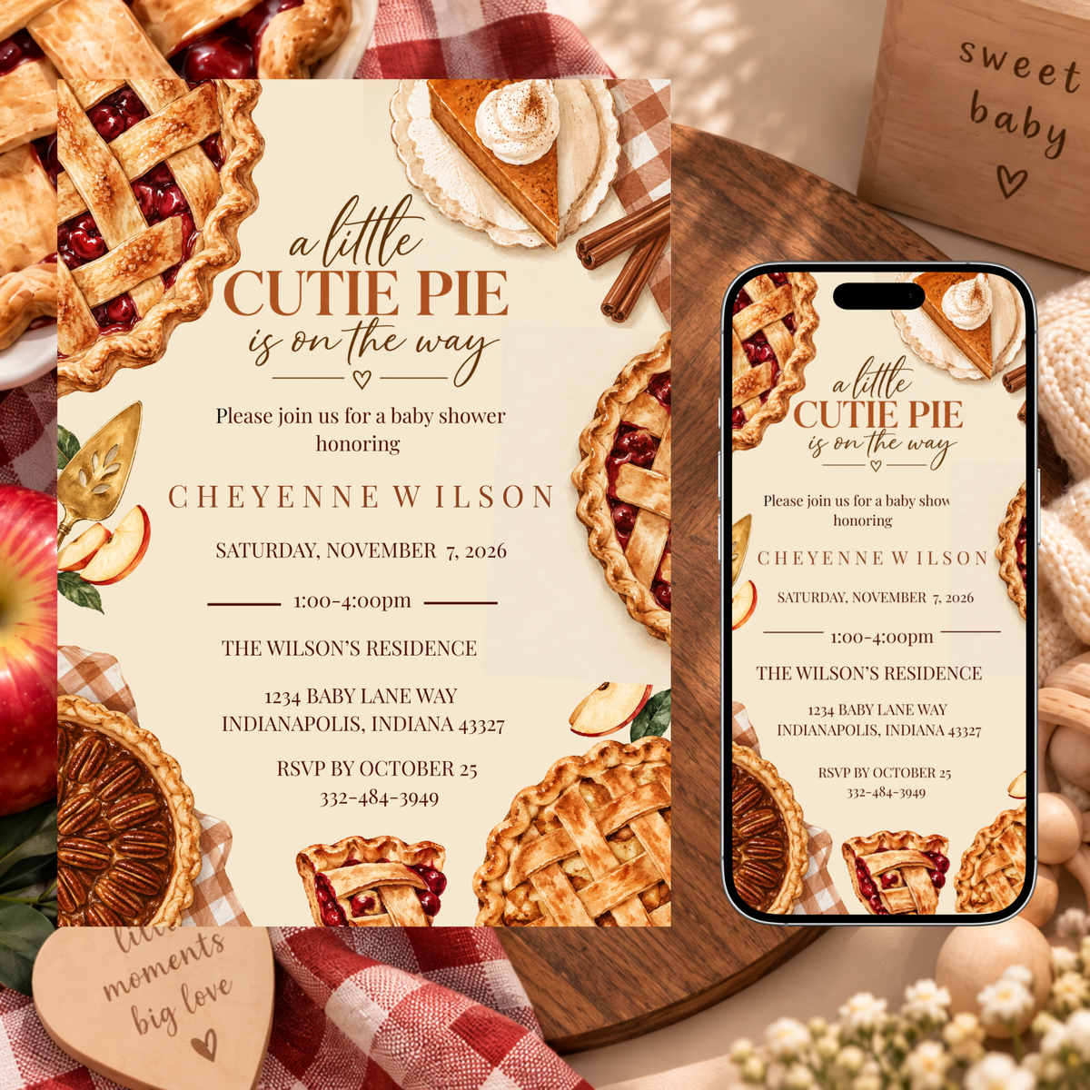 A Little Cutie Pie Is on the Way Baby Shower Invitation