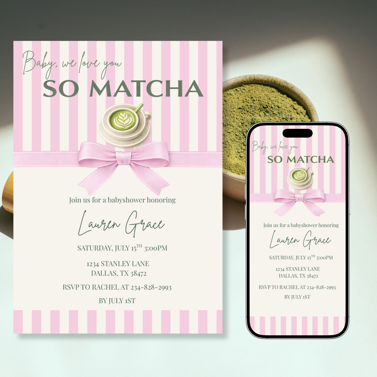 Matcha Baby Shower Invitation