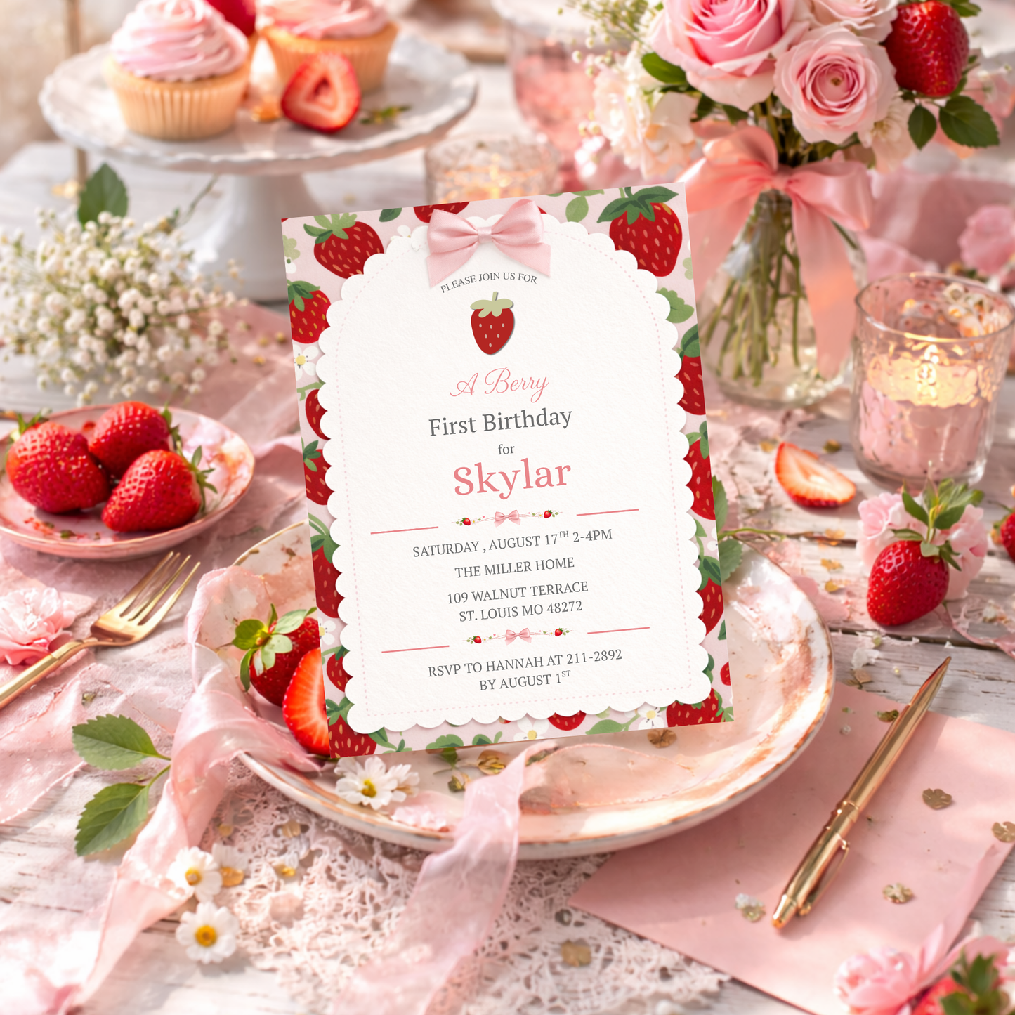Berry First Birthday Invitation Template