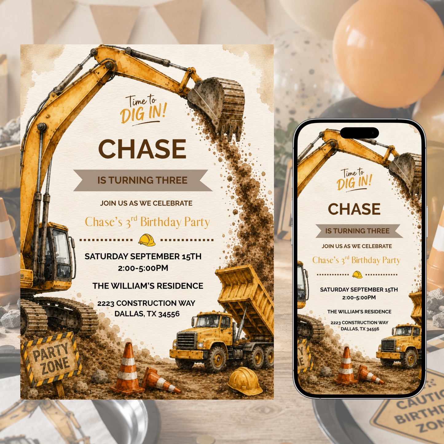 Construction Birthday Party Invitation