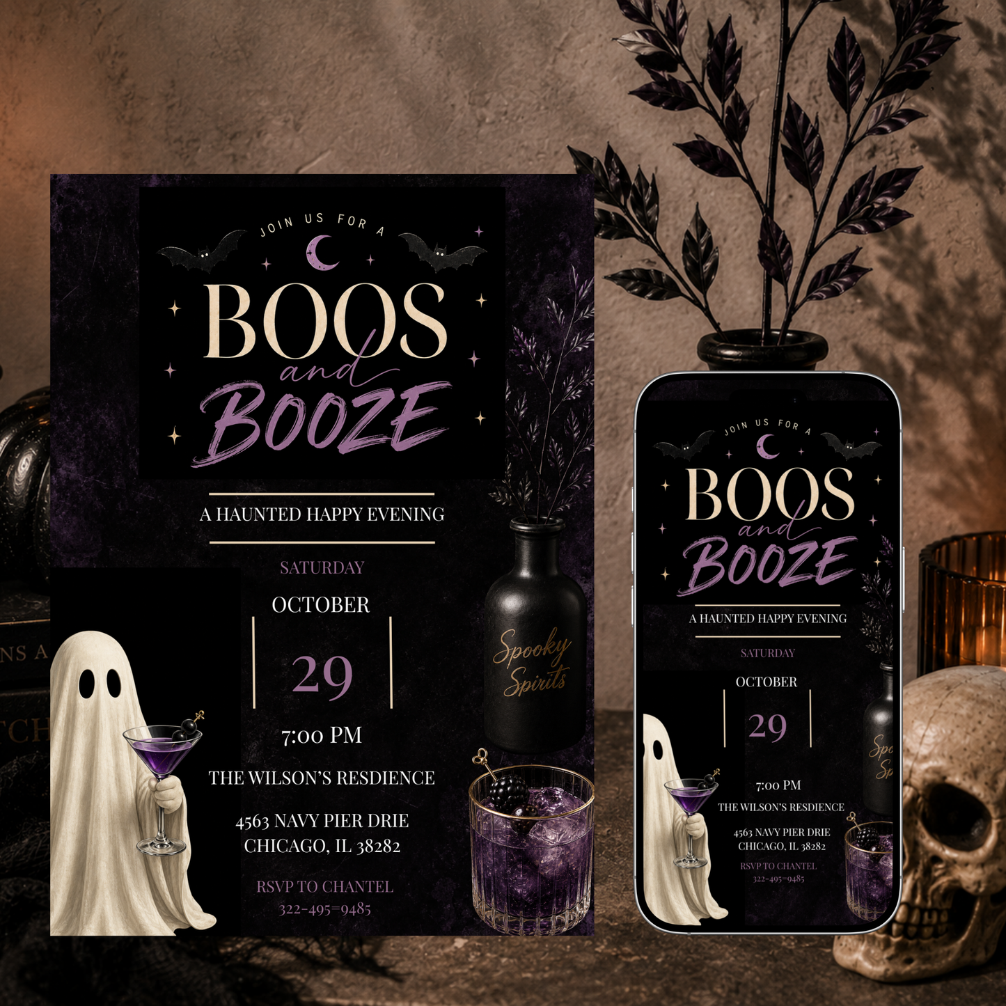 Boos and Booze Halloween Invitation