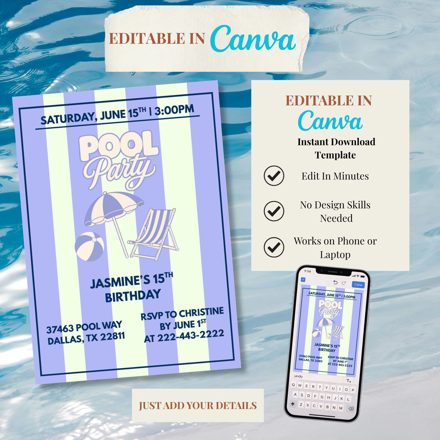Pool Party Birthday Invitation
