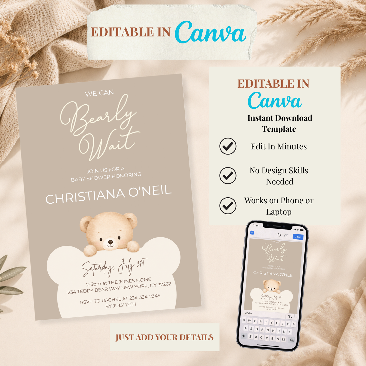 We Can Bearly Wait Baby Shower Invitation