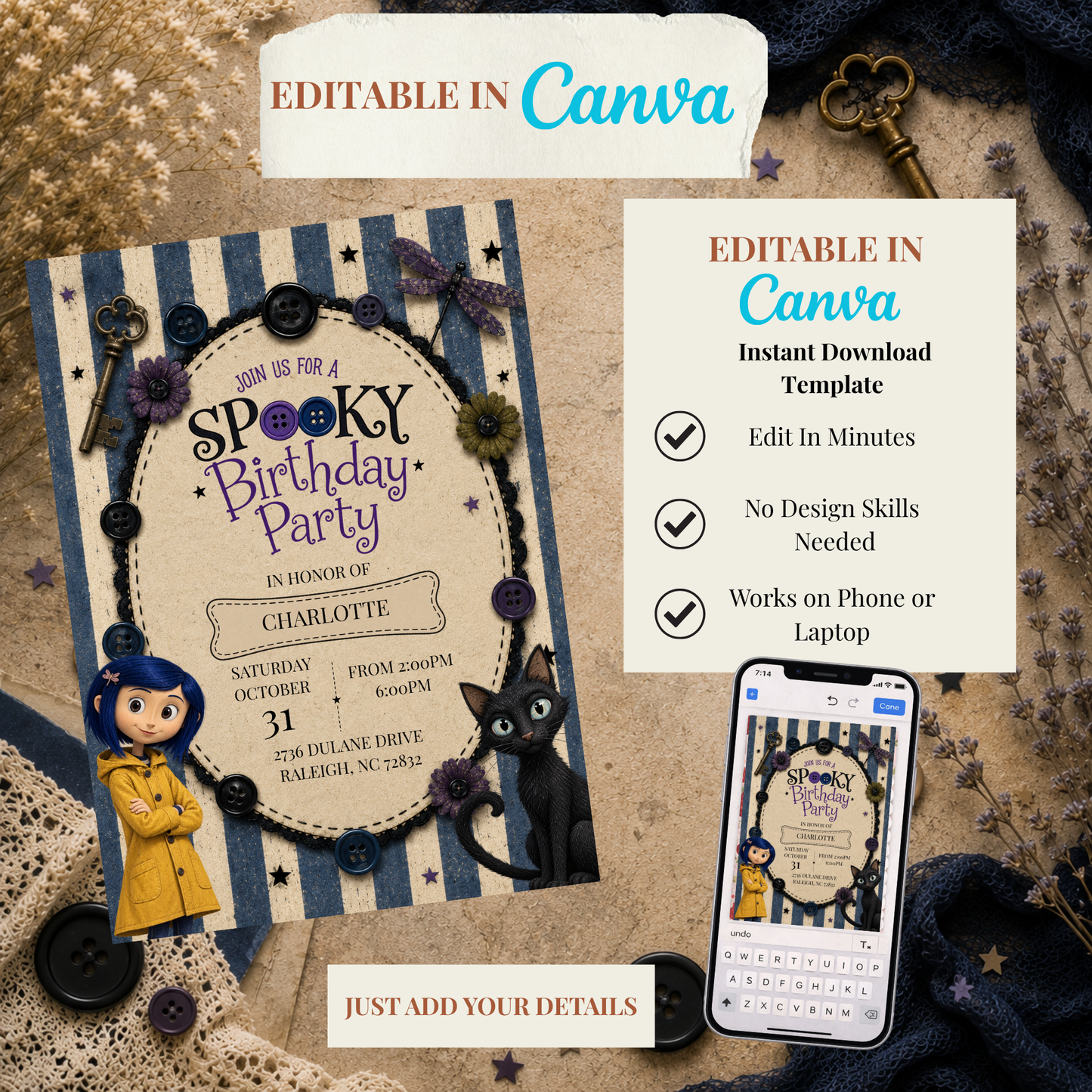 Coraline Birthday Invitation