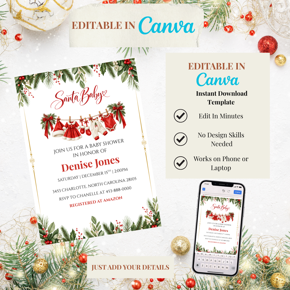 Santa Baby Christmas Baby Shower Invitation