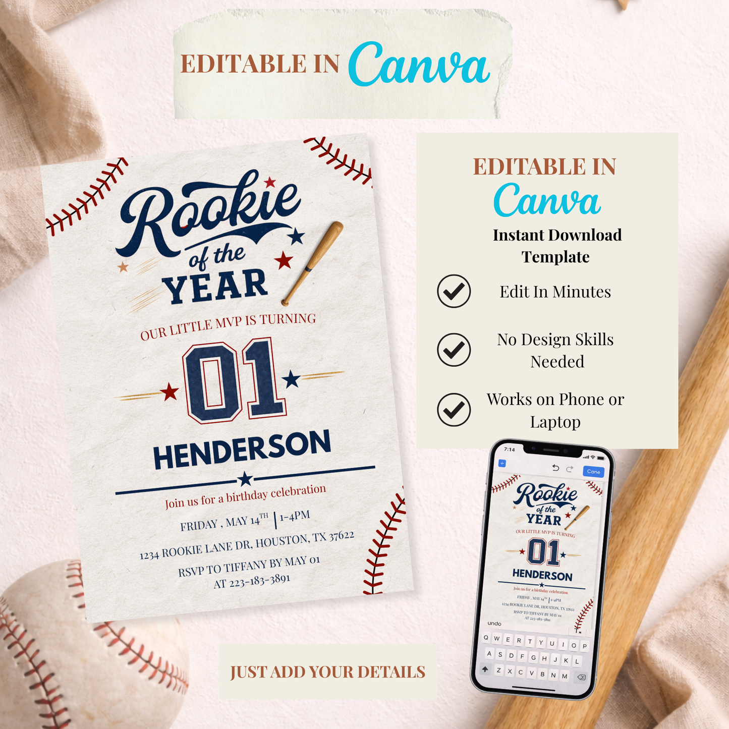 Rookie Year First Birthday Invitation