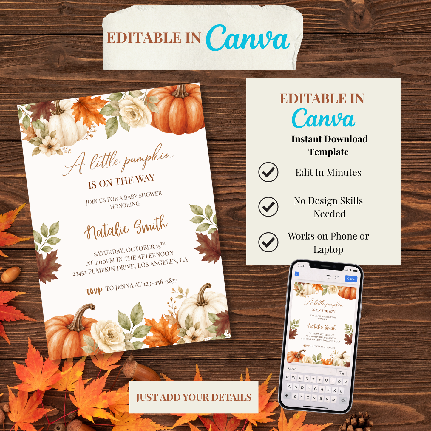 A Little Pumpkin Is On the Way Baby Shower Invitation