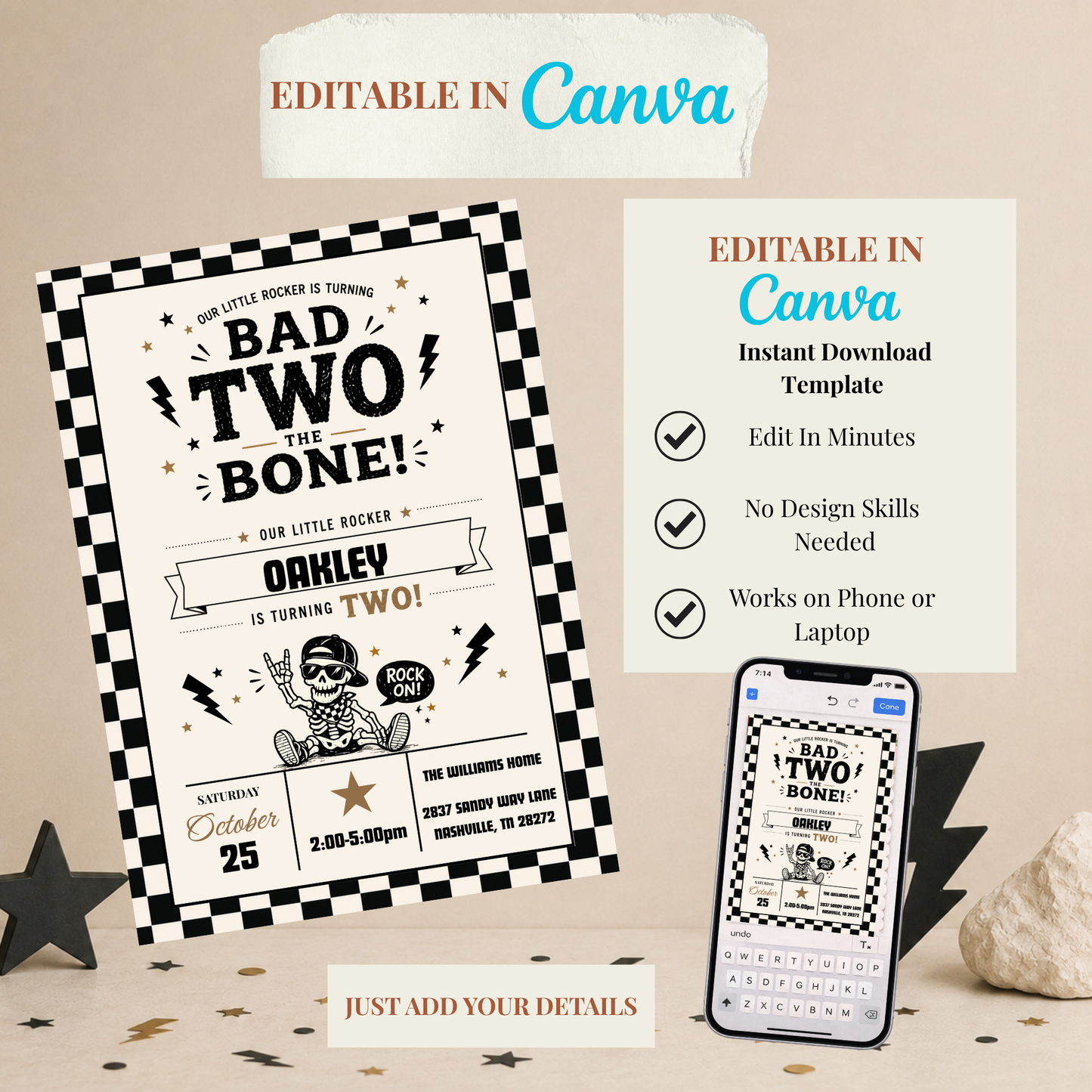 Bad Two the Bone Birthday Invitation