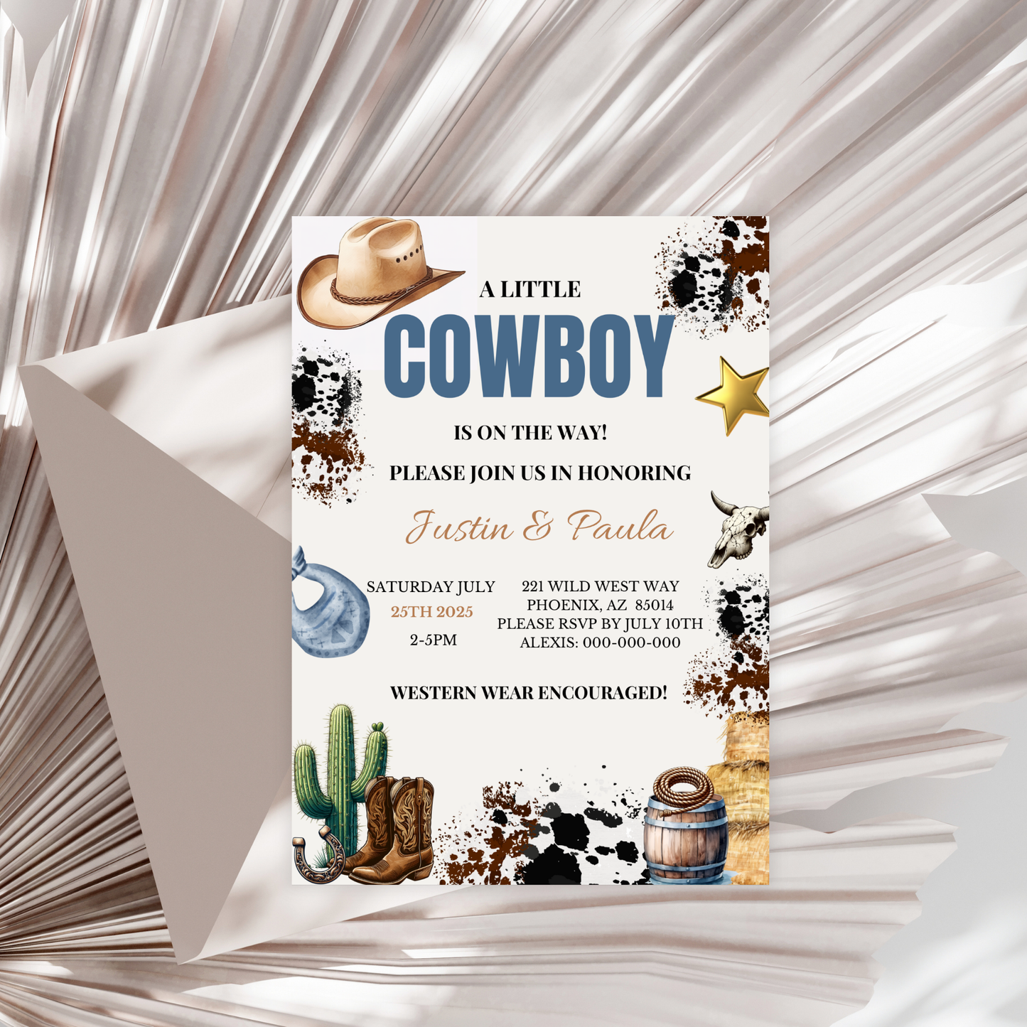 A Little Cowboy Is on the Way Baby Shower Invitation
