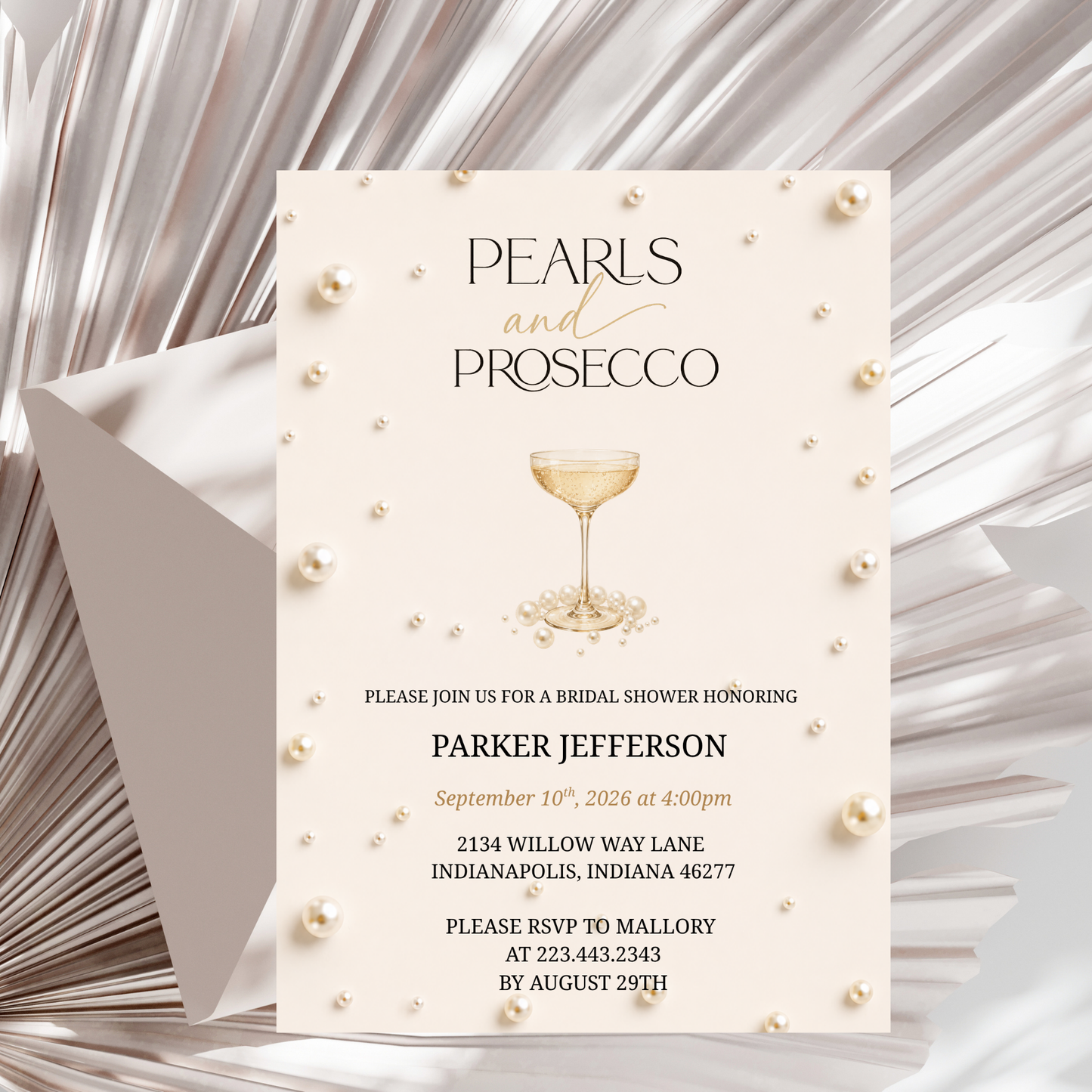 Pearls and Prosecco Bridal Shower Invitation