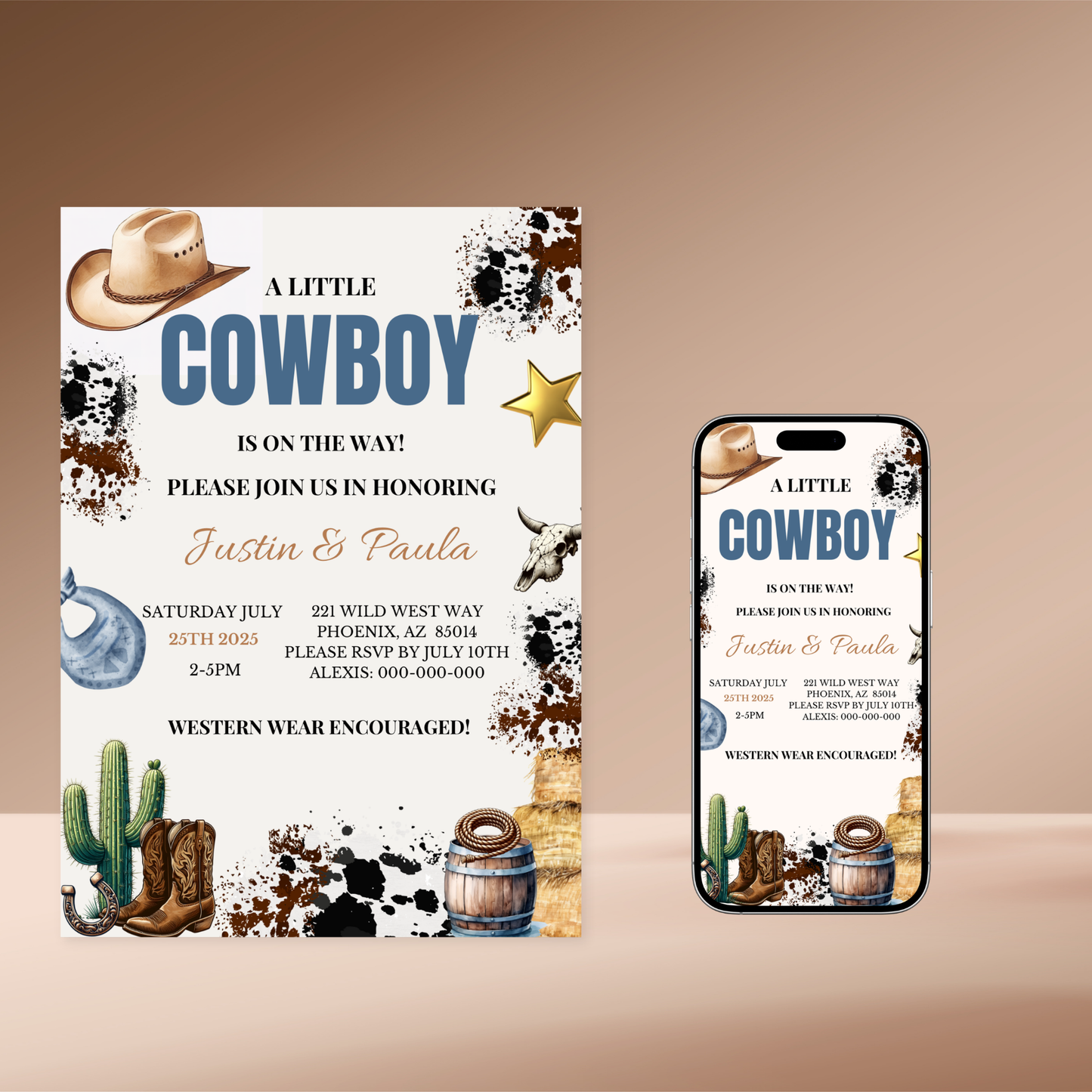 A Little Cowboy Is on the Way Baby Shower Invitation