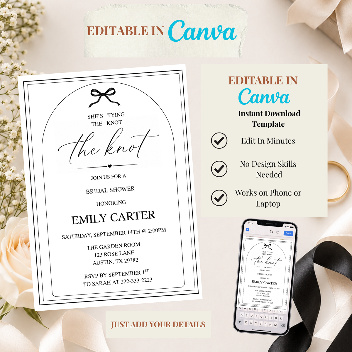 She's Tying The Knot Bridal Shower Invitation