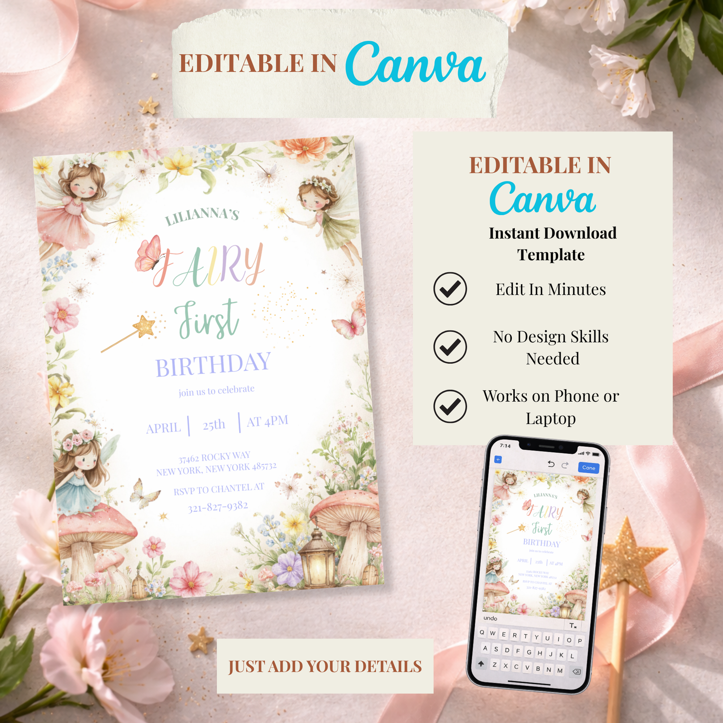 Fairy First Birthday Invitation