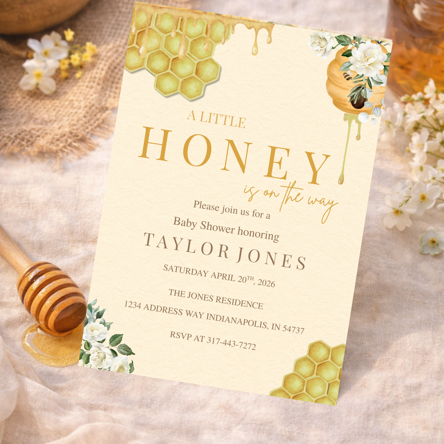 A Little Honey is on the Way Baby Shower Invitation