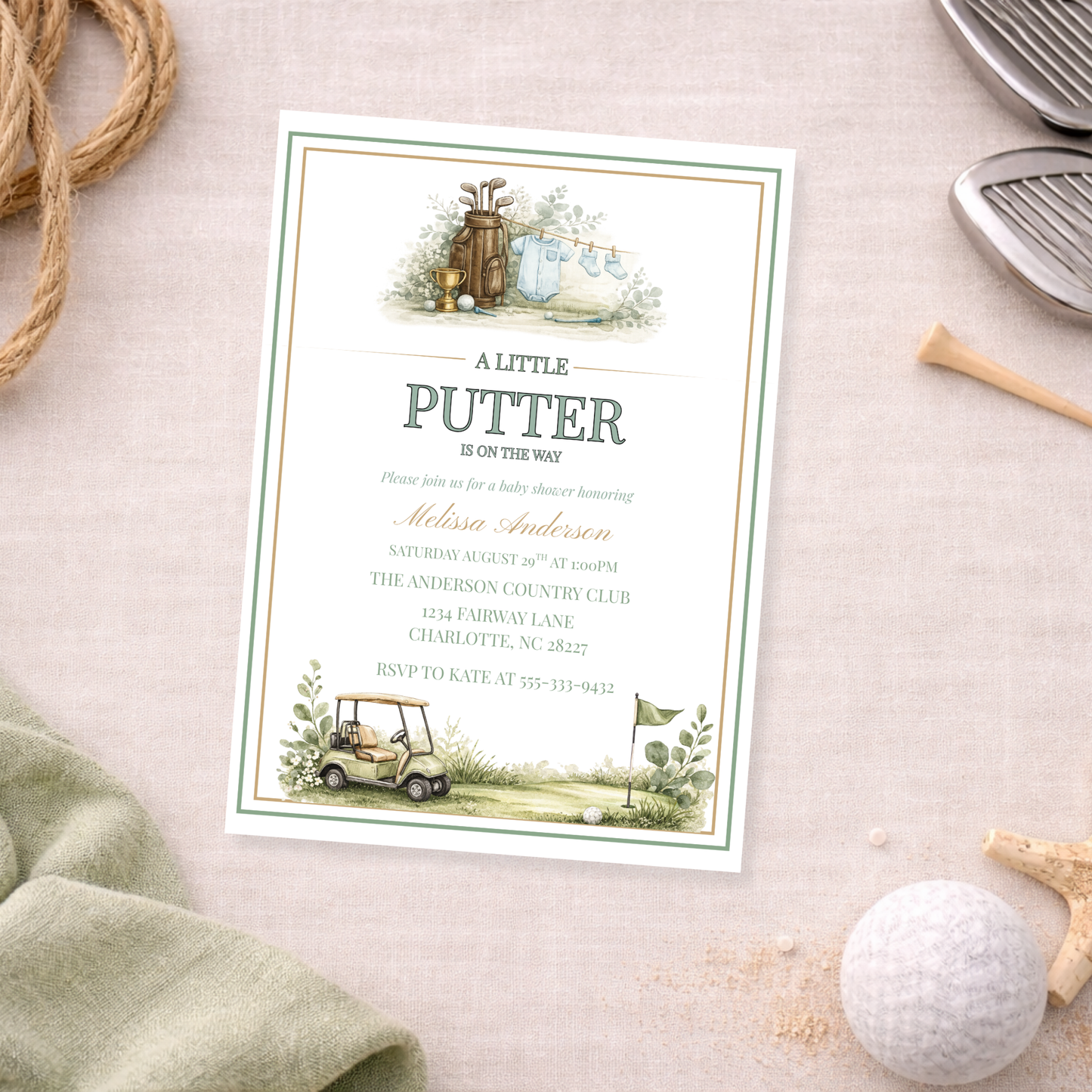 A Little Putter Is on The Way Baby Shower Invitation